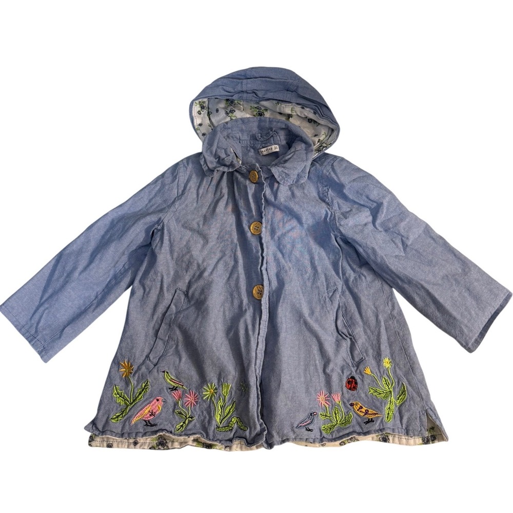 Vintage style floral bug embroidered denim cotton button jacket girls 3-4 spring